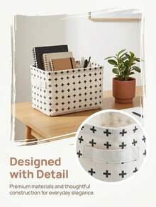 Haus Hana 1Pc/2Pcs/3Pcs Pattern Cotton Linen Fabric Storage Box, Durable Cotton Linen Material With Three Classic Printed Motifs. Portable Foldable Tidying Case For Vanity Table Use, Indoor Corner Clutter Sorting Accessory For Home Personal Item Collection. - Multicolor - View 14