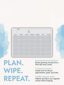 Haus Hana 1Pc/2Pcs Magnetic Fridge Monthly Calendar Board, Soft Dry Erase Rubber Magnet Material, Grid Monthly Layout Reusable Writable Planner For Refrigerator Household Schedule Reminder, Gift For Family Household Managers Holiday Present - Multicolor - View 17