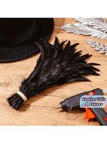 100 Artificial Black Rooster Feather Tails, Suitable For DIY Wedding Decoration, Handmade Crafts Projects, Feather Sewing, And Elegant Clothing Styling. - multicolor - View 1