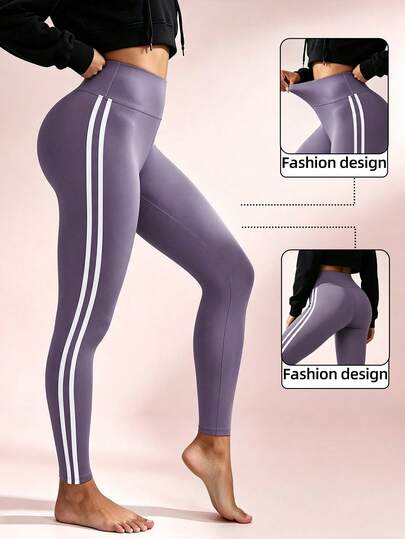 Easithlete Easithlete Women's Casual Sports Two-Stripe Decor Leggings