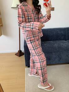 Teen Girl Casual Plaid Long Sleeve Shirt & Pants Set - Multicolor - View 4
