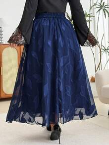 Modelyn Elegant Romantic Solid Color Chiffon Jacquard A-Line Regular Spring/Autumn Plus Size Skirt - Navy Blue - View 3
