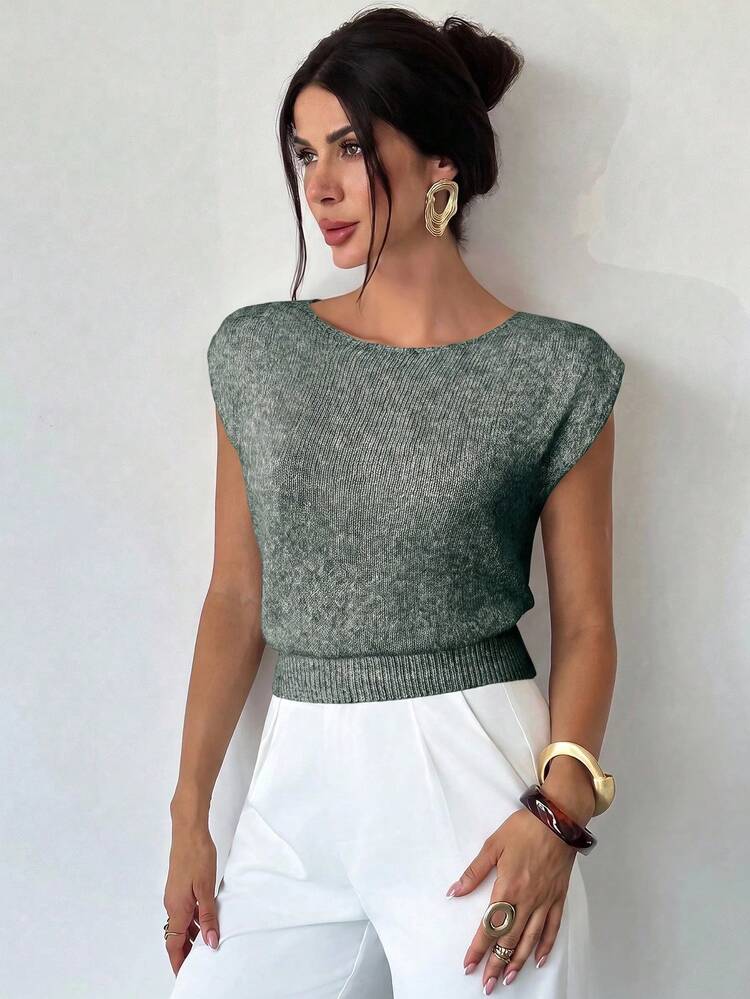 Firerie Elegant Loose Casual Versatile Sleeveless Knit Sweater Autumn And Winter - Teal Blue - View 8