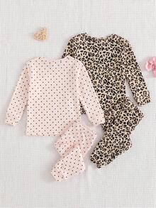 SHEIN 4件組女嬰長袖上衣與緊身內搭褲居家休閒套裝 - 彩色 - 查看 2