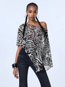 Y2Kool Top Feminino Casual Streetwear Sexy Y2K Punk Gótico para Praia e Festa, Semitransparente com Brilho Metálico Cinza Preto Prata, Estilo Hot Girl, para Primavera e Verão, Férias na Ilha, Festa, Festival de Música, Festival de Música Eletrônica, Uso Diário e Halloween - Cinza - Visão 4