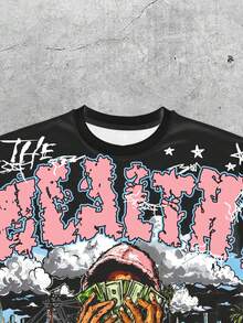 Manfinity EMRG Men's Casual Everyday Streetwear INS Style Young Street Graffiti Loose Fit Short Fat T-Shirt - Multicolor - View 4