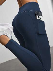 SHEIN Velisys 2件組基本款運動緊身褲，海軍藍+軍綠+紫色+黑色，適合健身與瑜珈 - 彩色 - 查看 3