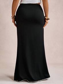 Freevana Elegant Shell Flower Craft Contrast Color Plus Size Women's Black Mermaid Tail Skirt, Black Skirt - Multicolor - View 2