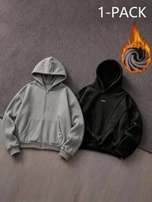 NEON BLANC Men's Spring/Autumn Casual Loose Long Sleeve Zip-Up Sweatshirt Sweatshirt, Standard Size, Grey Solid Color - Grey - View 1