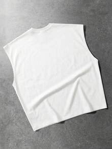 ROMWE MEN Street Life Men's Loose Fit Tank Top With Rivet Decor And Printed Pattern - White - View 2