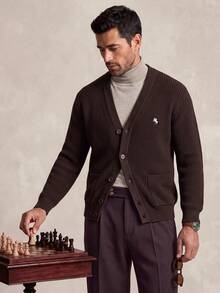Lornavo Men's Knight Pattern Casual Versatile Daily Wear Cardigan Office Corporate Dark Brown Autumn - Coffee Brown - View 7