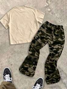 Kids Tween Boy Crew Neck T-Shirt And Flare Pants Casual 2-Piece Set, Suitable For Summer, Classic Cool Street Graphic Print, Y2K Pattern - Multicolor - View 2
