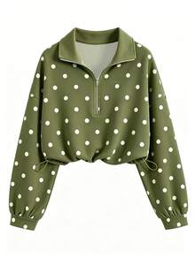 Airaco Women's Polka Dot Casual Versatile Everyday Long Sleeve Sweatshirt - Green - View 1