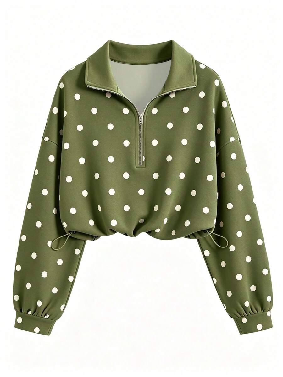 Airaco Women's Polka Dot Casual Versatile Everyday Long Sleeve Sweatshirt - Green - View 1