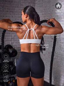 Solea Cove Women's Solid Color Back Cutout Daily Fitness High-End Tight Sports Bra - White - View 1