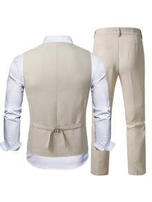Manfinity Mode Men's Business Commute Vest & Pants Suit Set - Beige - View 2