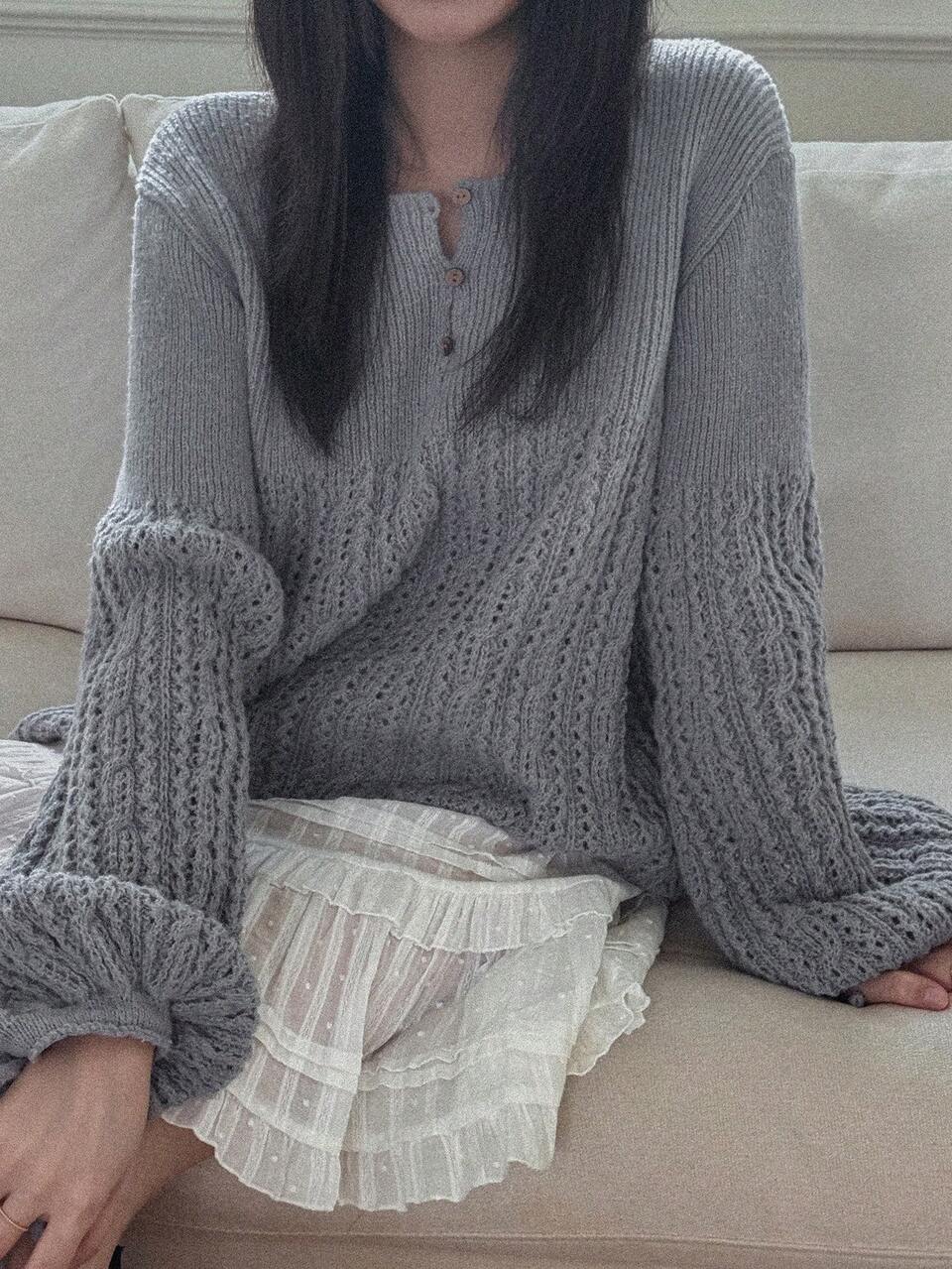 Women's Solid Color Loose Round Neck Long Sleeve Patchwork Elegant Vacation Spring Autumn Pullover Knit Sweater