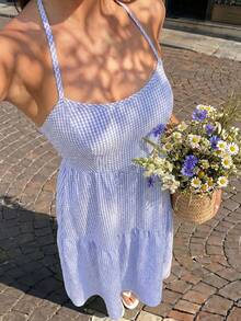 Cévolie Women's Halter Neck Backless High Waist Dress - Multicolor - View 9