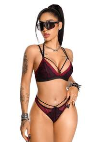 AltBold Women's Lace Patchwork Wireless Comfortable Lingerie Set 2pcs - Multicolor - View 1