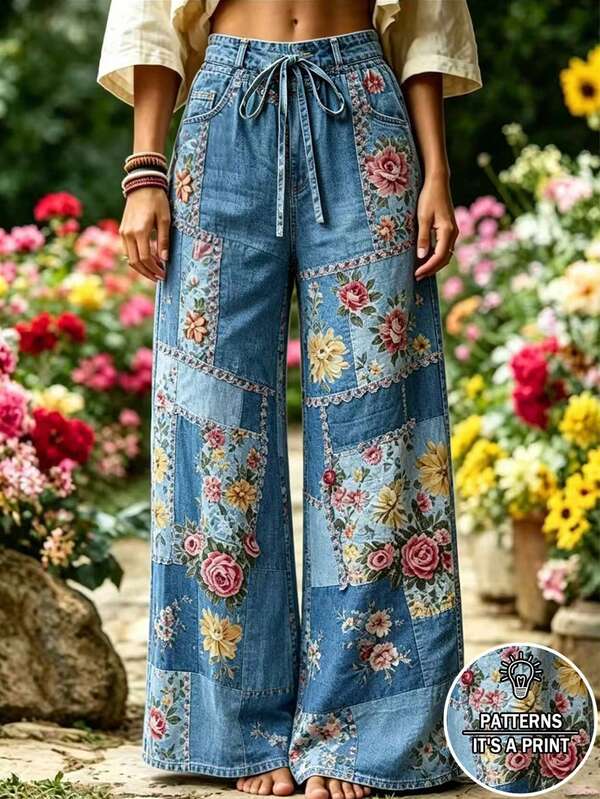 Selamara Bohemian Vacation Style Khaki Textured Casual Long Pants, Loose High Waist Elastic Waist Drawstring Draped Straight Leg Pants, Beach Casual Vacation Travel Wide Leg Pants