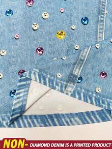 Rovax Women's Colorful Rhinestone Decor Round Neck Top And Drawstring Waist Shorts Casual Daily 2-Piece Set - Multicolor - View 3