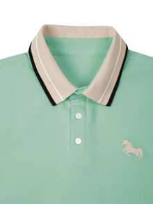 Calvornis 男士珠飾羅紋領刺繡短袖休閒 Polo 衫 - 綠色 - 查看 6