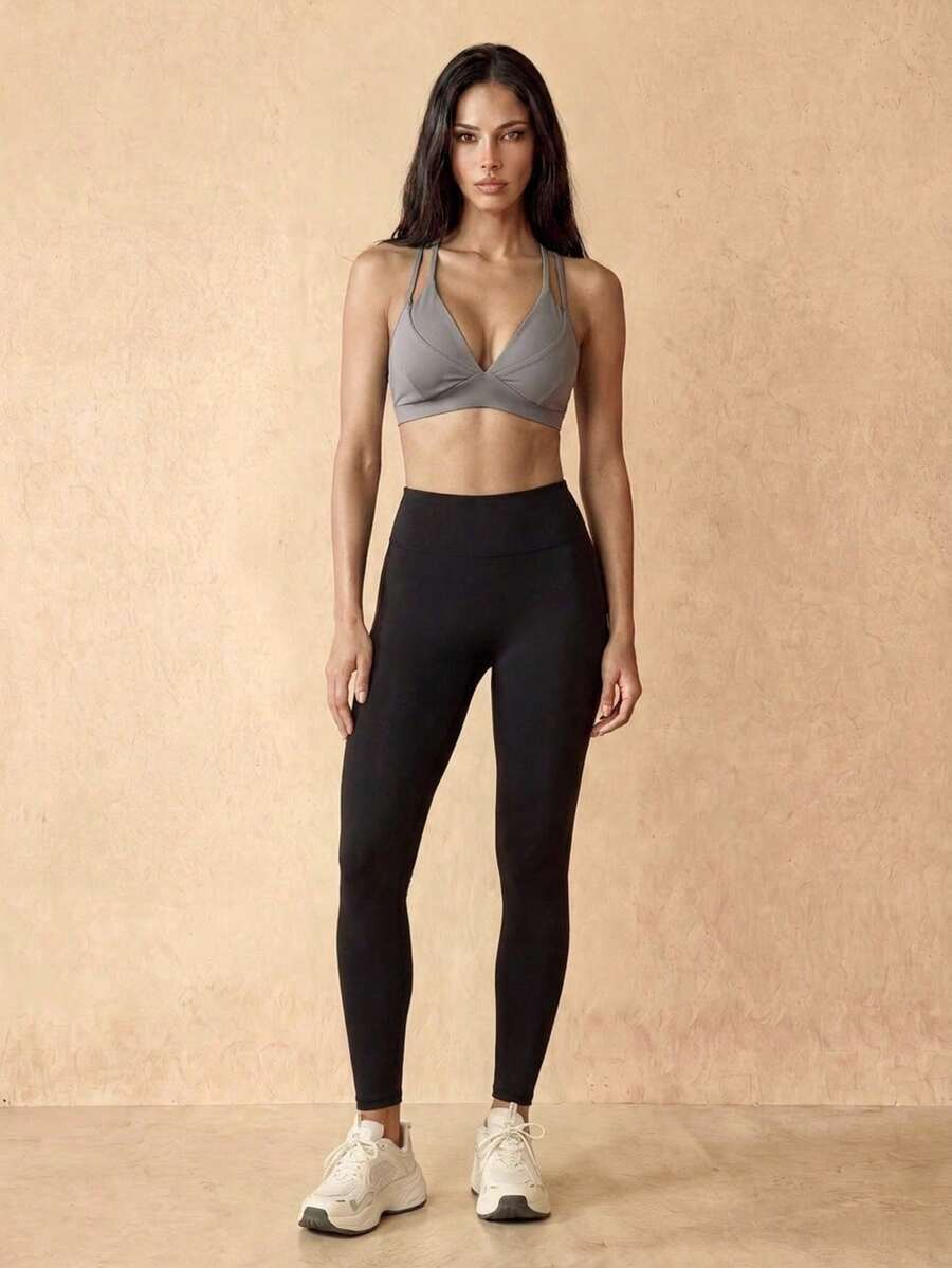 Silquee Solid Criss Cross Back Sports Bra - Grey - View 1