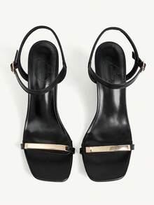 CUCCOO CHICEST Black Metal Square Buckle Wedge Sandals Women, Square Toe Open Toe Ankle Buckle Summer Commuter Shoes - Black - View 2