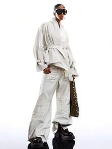 LYSMO Women's Fashion Versatile Long Sleeve Trench Coat Jacket For Daily Wear - White - View 6