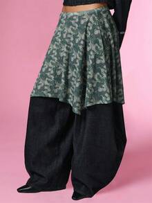 HELLO KITTY AND FRIENDS | COUREZ 女款不對稱中長裙 Y2K 層次裙 秋冬休閒街頭風下身單品 - 軍綠色 - 查看 5