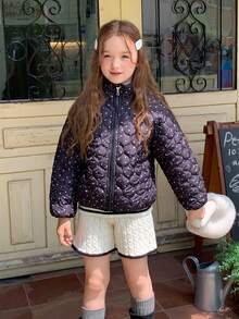 DAZY Tween Girls' Black And White Polka Dot Stand Collar Japanese-Korean Style Loose Thick Winter Coat Jacket Fall - Black - View 10
