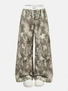 Tween Girl Knit Light Gray Loose Casual Versatile Drawstring Pocket Wide Leg Sweatpants - Multicolor - View 3