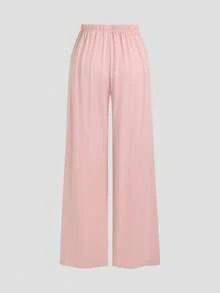 Sweetra Women's Casual Cute Knit 2-Piece Set, Fashion Sexy Lace Patchwork Floral Knit Dusty Pink Long Sleeve T-Shirt And Elastic Knit Pants Lounge Autumn - Baby Pink - View 6