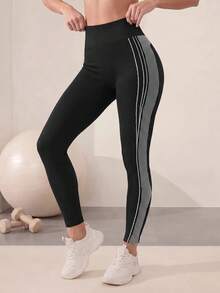 Easithlete Women's Colorblock Casual Essential Low Waist Daily Wear Sports Leggings Gym Pilates Black Summer - Black - View 6