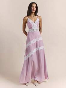 Enchnt Vestido de mujer con tirantes finos y bordado francés dulce para citas y fiestas nocturnas - Rosa - Ver 4