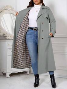 SHEIN Clasi 大尺碼女款純色休閒百搭日常旅行風衣外套 - 霧霾藍 - 查看 2