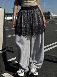 FRIFUL Women's Fashion Casual Daily Sheer Mesh Embroidered Skirt School - Black - View 2