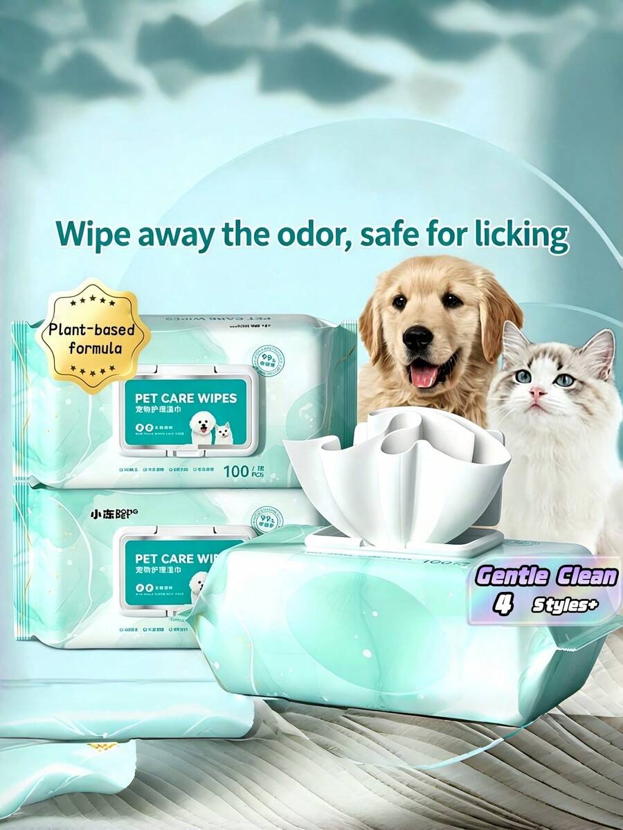 100PCS Pet Care Wipes For Cats Dogs Antibacterial Deodorizing Pure Water Alcohol Free Gentle Clean For Licking Paws Anus Daily Hygiene - View 1
