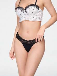 Bonmuse 1pc Women Lace Splicing Seamless Panties - Black - View 2