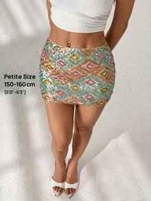 SHEIN PETITE Women's Skirt Sequins Beads Shiny Material Party Clubbing Music Festival Suitable For Vacation Light Green Summer Disco Sexy - Multicolor - View 8