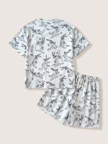 LOONEY TUNES X SHEIN 青少年男孩卡通印花短袖上衣與短褲家居服 - 灰色 - 查看 2