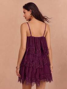 Enchnt Women's French Sweet Boho Elegant Lace Patchwork Camisole Dress Vacation Party Dark Purple Summer - Red Violet - View 7