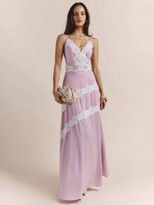 Enchnt Vestido de mujer con tirantes finos y bordado francés dulce para citas y fiestas nocturnas - Rosa - Ver 5