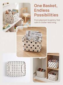 Haus Hana 1Pc/2Pcs/3Pcs Pattern Cotton Linen Fabric Storage Box, Durable Cotton Linen Material With Three Classic Printed Motifs. Portable Foldable Tidying Case For Vanity Table Use, Indoor Corner Clutter Sorting Accessory For Home Personal Item Collection. - Multicolor - View 13