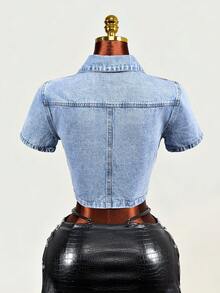 Mistrie Casual Denim Top For Women - Blue - View 2