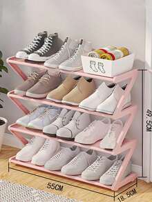 Z-Shaped Shoe Rack Plastic Floor Standing Storage Shelf Multi-Function High Capacity Storage Rack Easy To Assemble Floor Standing Organizer Essential For Home And Dorm Space Saving Applicable For Living Room Bedroom, Housewarming Gift - Multicolor - View 7