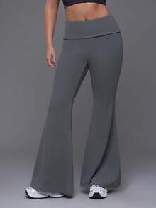 Voyena Women's Plus Size Solid Color Flare Leg Sports Pants - Dark Grey - View 5