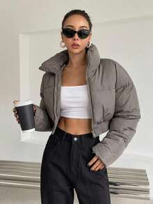 DAZY Jaket Pendek Serbaguna untuk Remaja Perempuan di Musim Dingin - Grey - View 5
