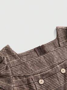 Sweetness Autumn/Winter Women's Vintage Plaid Double-Breasted Shirt Top With Flared Hem - Brown - View 3