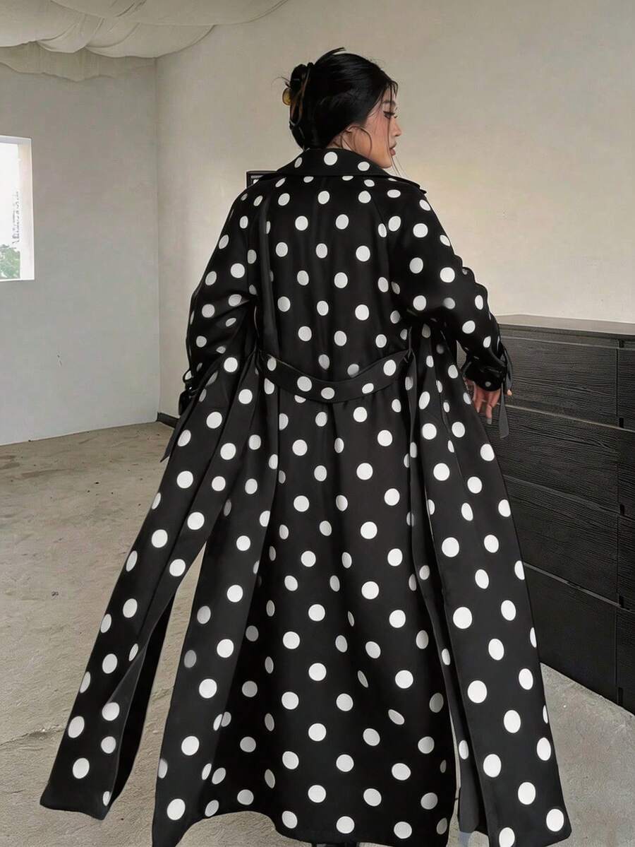 POPSWAY Plus Size Women's Polka Dot Casual Daily Trench Coat Jacket Fall - Multicolor - View 1